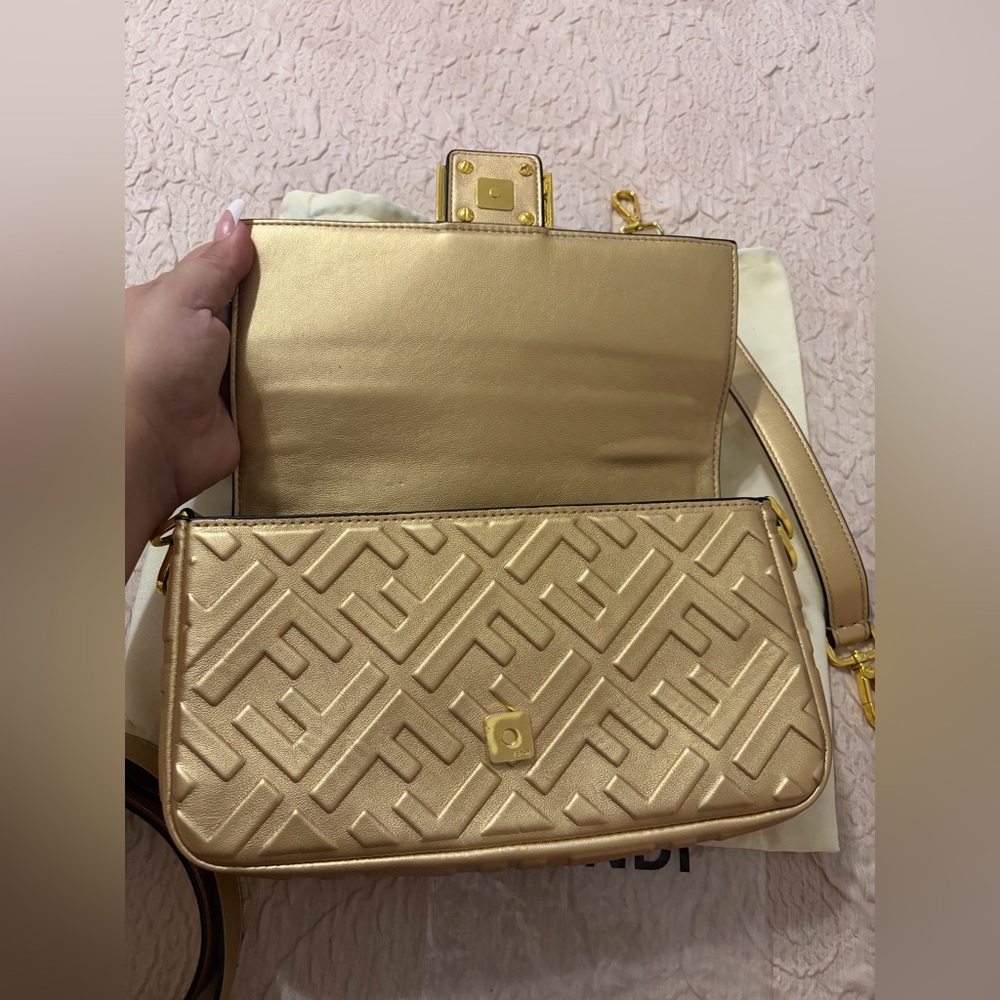 Fashion Gold Mono Quilted Medium Baguette Shoulder Bag - Picture 8 of 16